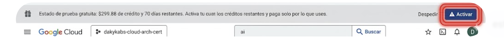 Pantalla de activación de acceso ilimitado en GCP