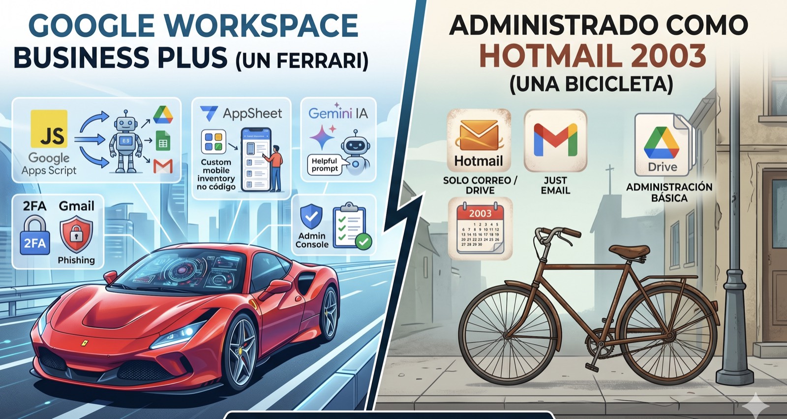 Tienes Google Workspace Business Plus (Un ferrari) y lo administras como si fuera Hotmail 2003 (Una bicicleta)